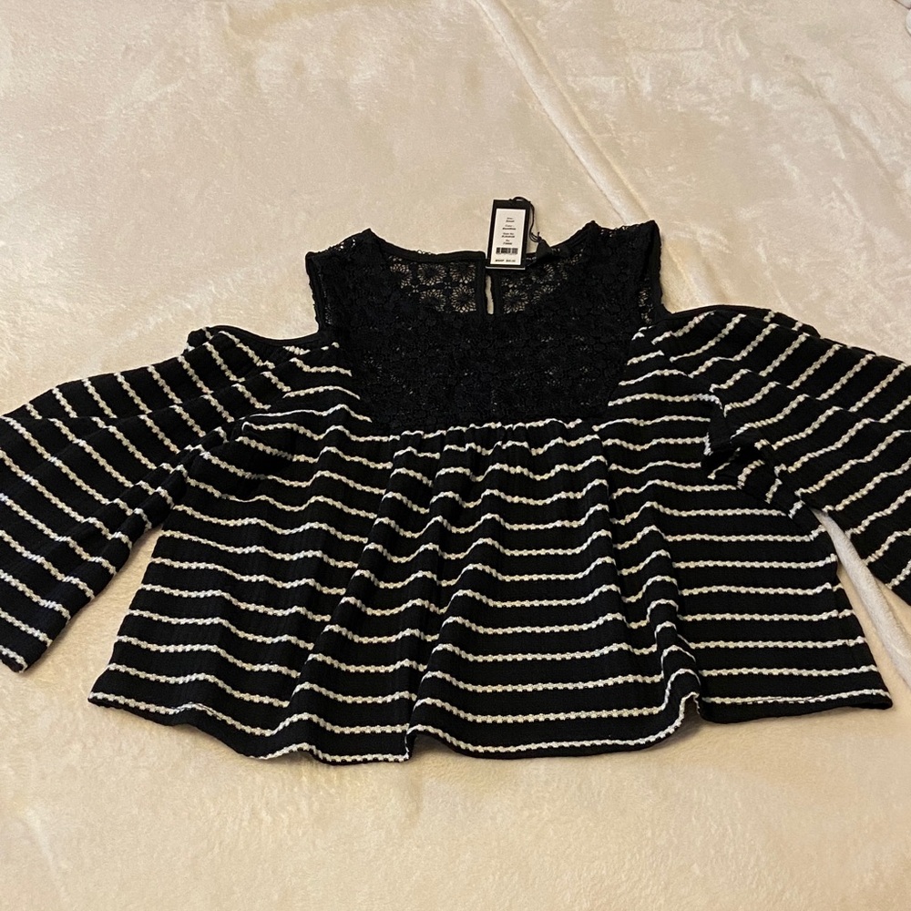 Romeo & Juliet Couture Black Lace Striped Top